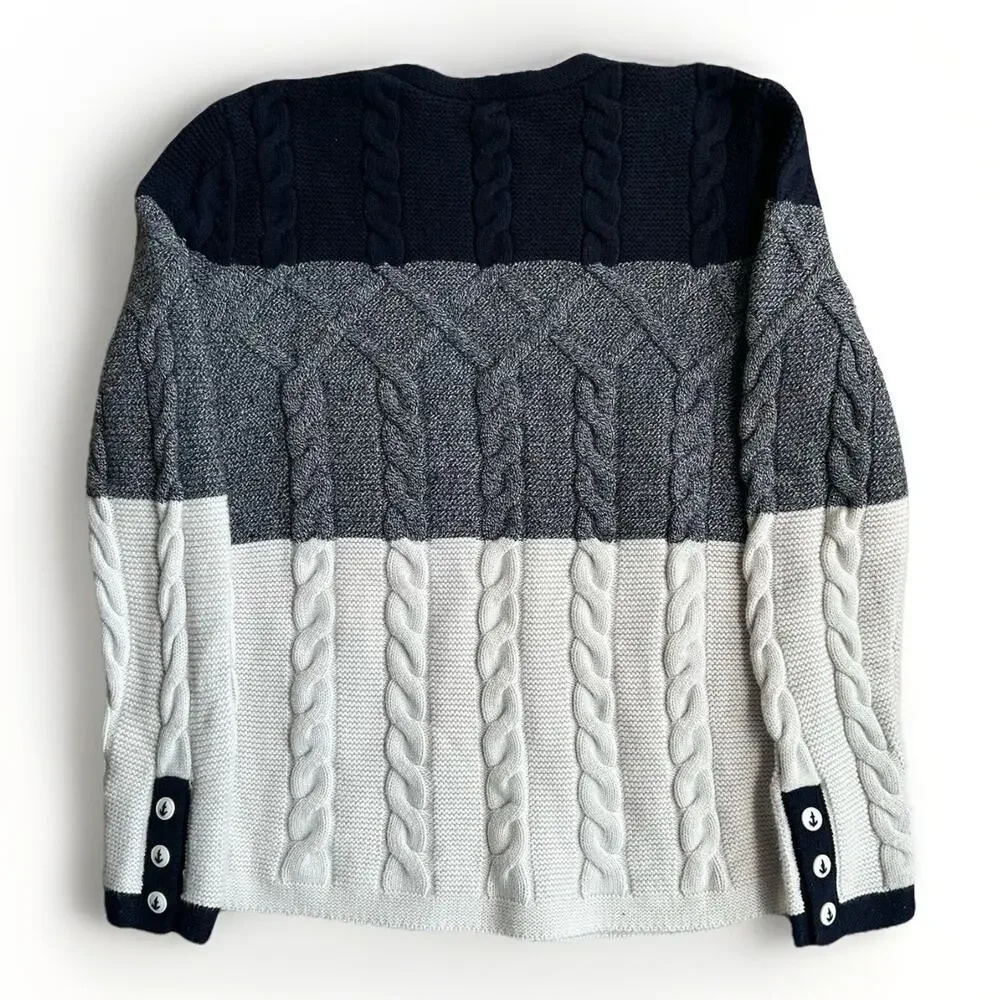 Talbots Chunky Cable Knit Nautical Sweater Size Small Color Block Blue White - Picture 2 of 11
